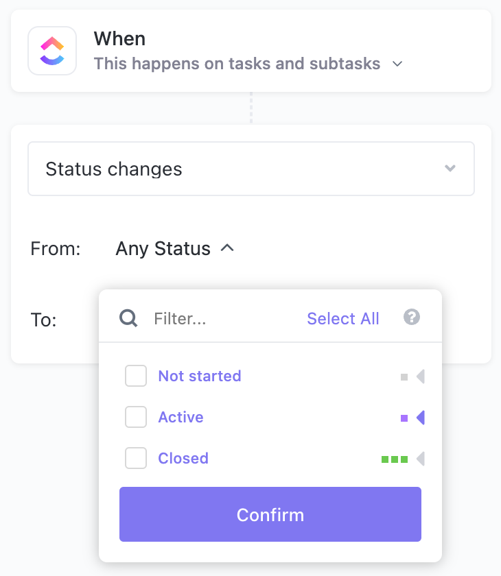 Screenshot of the status menu highlighting the caret icon to expand a status group.